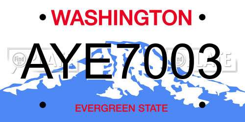 AYE7003 Washington License Plate