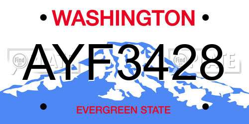 AYF3428 Washington License Plate