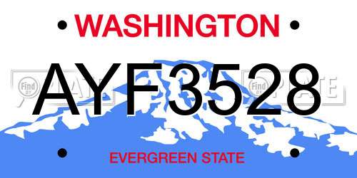 AYF3528 Washington License Plate