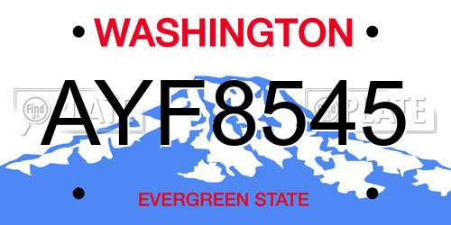 AYF8545 Washington License Plate