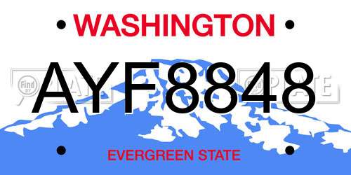AYF8848 Washington License Plate