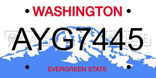 AYG7445 Washington License Plate