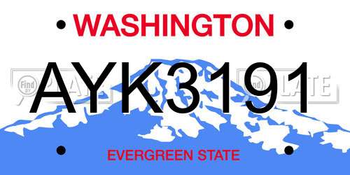 AYK3191 Washington License Plate