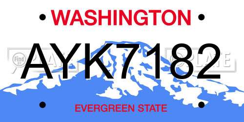 AYK7182 Washington License Plate