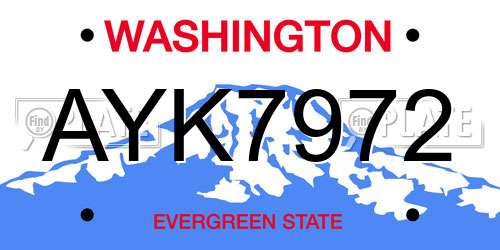 AYK7972 Washington License Plate