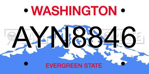 AYN8846 Washington License Plate