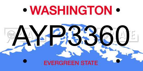 AYP3360 Washington License Plate