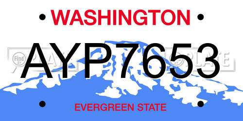 AYP7653 Washington License Plate