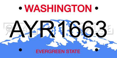 AYR1663 Washington License Plate