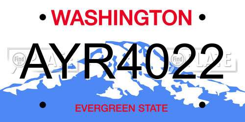 AYR4022 Washington License Plate