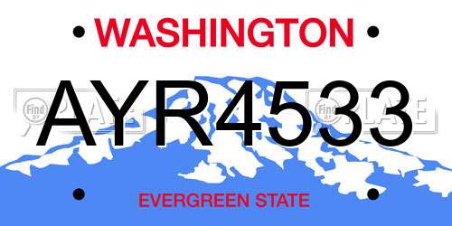 AYR4533 Washington License Plate