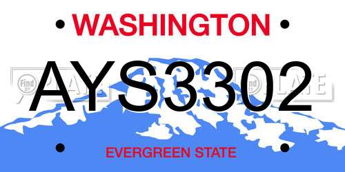 AYS3302 Washington License Plate