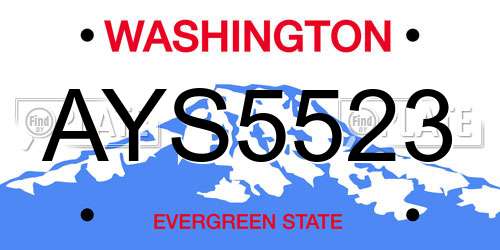 AYS5523 Washington License Plate