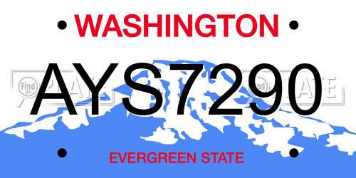AYS7290 Washington License Plate