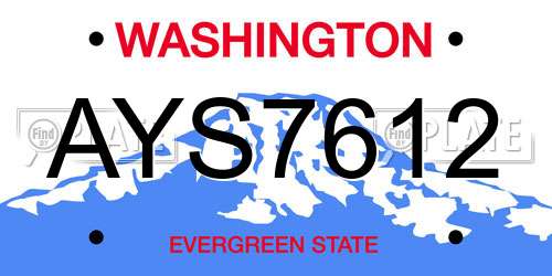 AYS7612 Washington License Plate