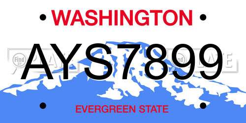 AYS7899 Washington License Plate