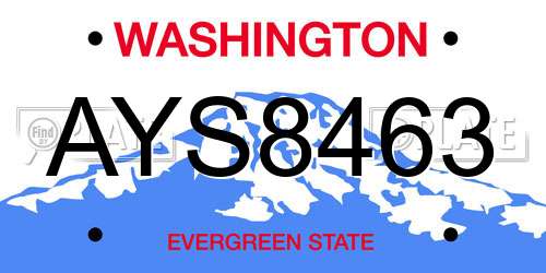 AYS8463 Washington License Plate