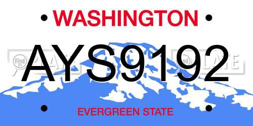 AYS9192 Washington License Plate