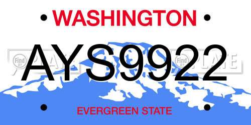 AYS9922 Washington License Plate