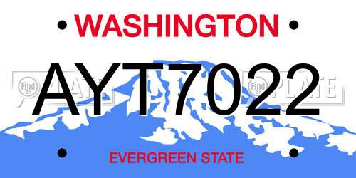 AYT7022 Washington License Plate