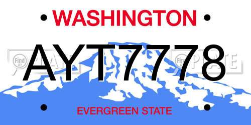 AYT7778 Washington License Plate