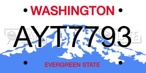 AYT7793 Washington License Plate