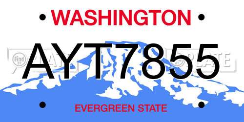 AYT7855 Washington License Plate