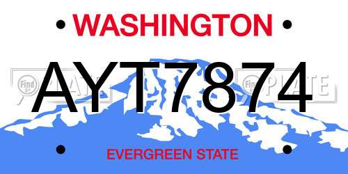 AYT7874 Washington License Plate