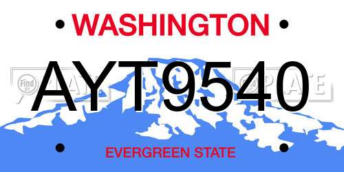 AYT9540 Washington License Plate