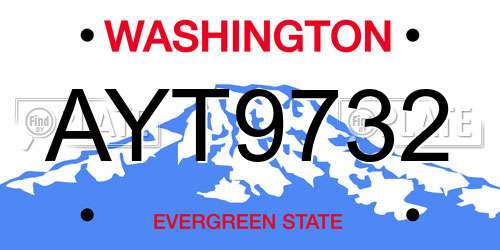 AYT9732 Washington License Plate