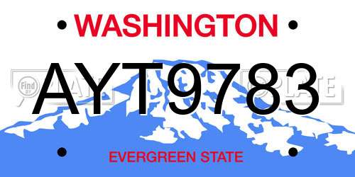 AYT9783 Washington License Plate