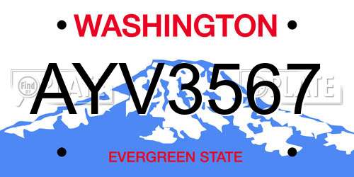 AYV3567 Washington License Plate