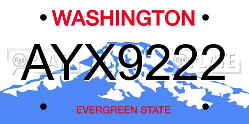 AYX9222 Washington License Plate