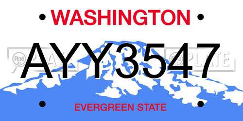 AYY3547 Washington License Plate