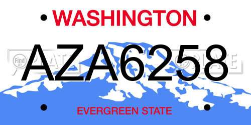 AZA6258 Washington License Plate