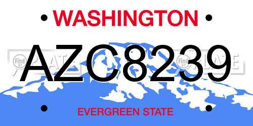 AZC8239 Washington License Plate