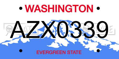 AZX0339 Washington License Plate
