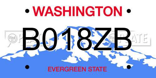 B018ZB Washington License Plate