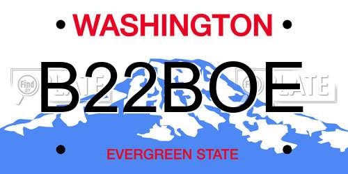 B22BOE Washington License Plate