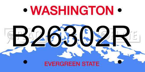 B26302R Washington License Plate
