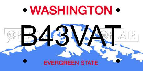 B43VAT Washington License Plate