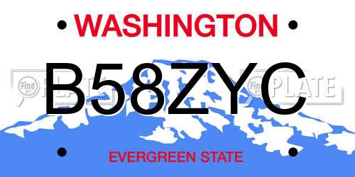 B58ZYC Washington License Plate