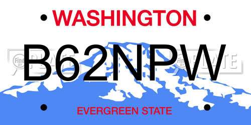 B62NPW Washington License Plate