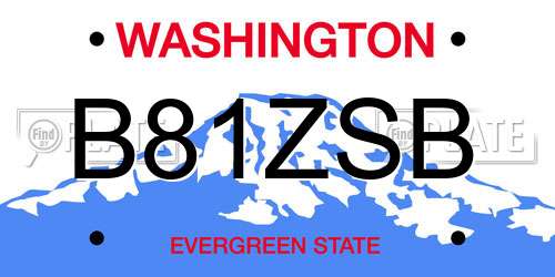 B81ZSB Washington License Plate