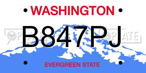 B847PJ Washington License Plate