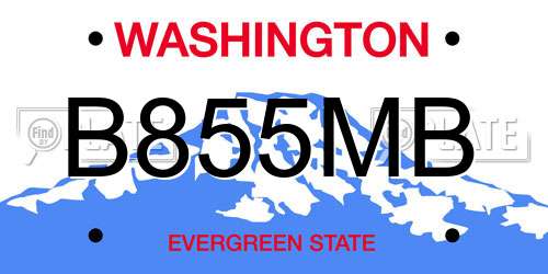 B855MB Washington License Plate