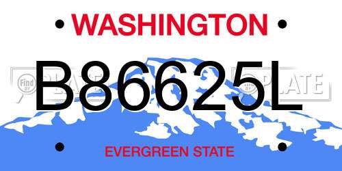 B86625L Washington License Plate
