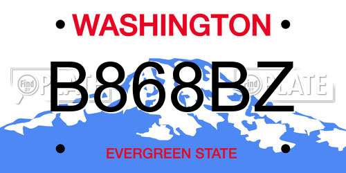 B868BZ Washington License Plate