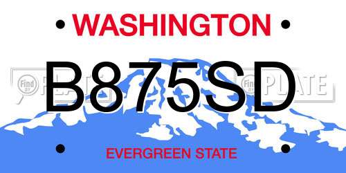 B875SD Washington License Plate