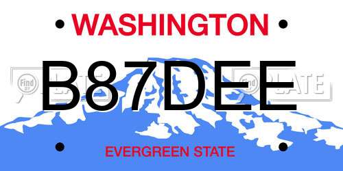 B87DEE Washington License Plate